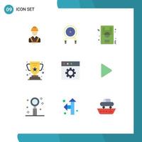 Group of 9 Modern Flat Colors Set for champion achievement intensity game ground Editable Vector Design Elements