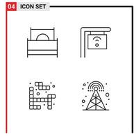 Mobile Interface Line Set of 4 Pictograms of bed game furniture internet broadcasting Editable Vector Design Elements