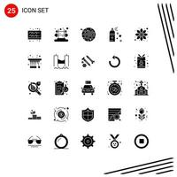 Group of 25 Modern Solid Glyphs Set for flower spray moon cleaning earth Editable Vector Design Elements