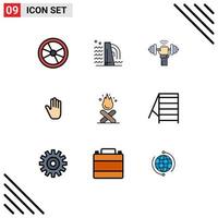 Pictogram Set of 9 Simple Filledline Flat Colors of interface gestures industry body language power Editable Vector Design Elements