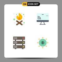 4 User Interface Flat Icon Pack of modern Signs and Symbols of bonfire server screen wifi budget Editable Vector Design Elements