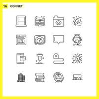 Pack of 16 Modern Outlines Signs and Symbols for Web Print Media such as code thanksgiving monitor leaf folder Editable Vector Design Elements