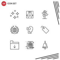 Set of 9 Commercial Outlines pack for logic day romance green room Editable Vector Design Elements