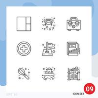 Pictogram Set of 9 Simple Outlines of growth target tools location flag Editable Vector Design Elements