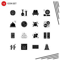 Pictogram Set of 16 Simple Solid Glyphs of dish wheel laboratory motion van Editable Vector Design Elements