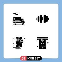 Pack of 4 creative Solid Glyphs of delivery calls dumbbell notification support Editable Vector Design Elements