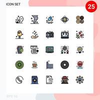 Group of 25 Filled line Flat Colors Signs and Symbols for eat science weather search park Editable Vector Design Elements