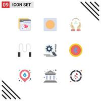 Mobile Interface Flat Color Set of 9 Pictograms of search sport care skipping protection Editable Vector Design Elements