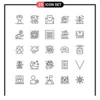 25 User Interface Line Pack of modern Signs and Symbols of boat turban letter person indian Editable Vector Design Elements