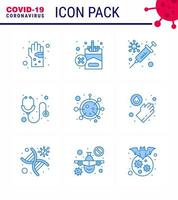 9 Blue Coronavirus Covid19 Icon pack such as stethoscope hospital smoking healthcare vaccine viral coronavirus 2019nov disease Vector Design Elements