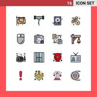 16 Universal Flat Color Filled Line Signs Symbols of mouse devices disk cursor cake Editable Creative Vector Design Elements