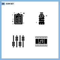 User Interface Pack of 4 Basic Solid Glyphs of check list audio bottle water animation Editable Vector Design Elements