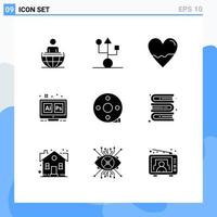 Pack of 9 Modern Solid Glyphs Signs and Symbols for Web Print Media such as tool hex technology adobe lab Editable Vector Design Elements