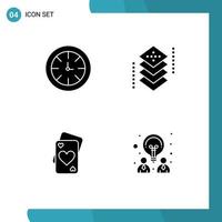 paquete de iconos de vector de stock de 4 signos y símbolos de línea para elementos de diseño de vector editables de corazón de desarrollo global de tarjeta de reloj