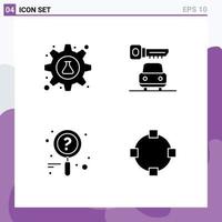 Set of 4 Commercial Solid Glyphs pack for cog research science key circle Editable Vector Design Elements
