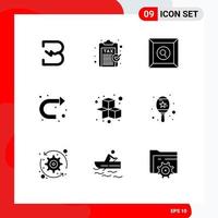 User Interface Pack of 9 Basic Solid Glyphs of fun right revenue u turn arrow Editable Vector Design Elements