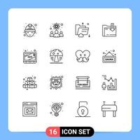 Set of 16 Modern UI Icons Symbols Signs for missing arrow data computing folder Editable Vector Design Elements