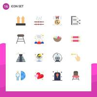 Set of 16 Vector Flat Colors on Grid for coffee share medal sharing content Editable Pack of Creative Vector Design Elements