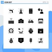 Group of 16 Modern Solid Glyphs Set for keyboard watch oil video user Editable Vector Design Elements