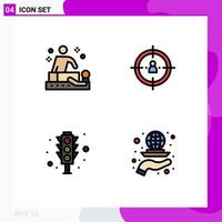 4 Thematic Vector Filledline Flat Colors and Editable Symbols of massage signal wellness people traffic lights Editable Vector Design Elements