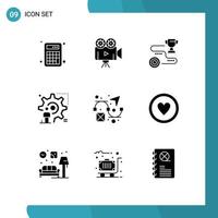 9 Universal Solid Glyph Signs Symbols of update configuration achievement user win Editable Vector Design Elements