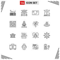 Modern Set of 16 Outlines and symbols such as database tombstone user halloween dead Editable Vector Design Elements