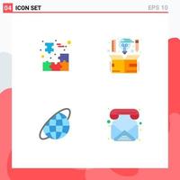 Set of 4 Commercial Flat Icons pack for box thinking jigsaw puzzle creative orbit Editable Vector Design Elements