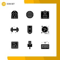 Pictogram Set of 9 Simple Solid Glyphs of insignia dumbell global dum weight Editable Vector Design Elements