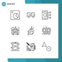 Outline Pack of 9 Universal Symbols of asteroid love connect heart share Editable Vector Design Elements