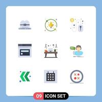 Mobile Interface Flat Color Set of 9 Pictograms of device interior dollar sign desk web Editable Vector Design Elements