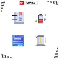 Modern Set of 4 Flat Icons and symbols such as book browser marker charge code Editable Vector Design Elements