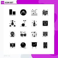 Group of 16 Modern Solid Glyphs Set for net communication road online banking internet Editable Vector Design Elements