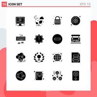 User Interface Pack of 16 Basic Solid Glyphs of wheel gear leaf setting link Editable Vector Design Elements