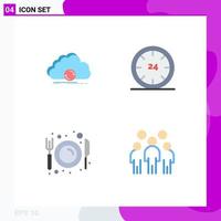 paquete de 4 iconos planos creativos de comercio de datos nocturnos en la nube comer elementos de diseño vectorial editables vector