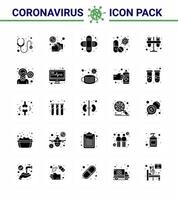 Covid19 icon set for infographic 25 Solid Glyph pack such as pill capsule shake hand antivirus injury viral coronavirus 2019nov disease Vector Design Elements