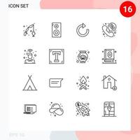 Pack of 16 Modern Outlines Signs and Symbols for Web Print Media such as user on restore desk online Editable Vector Design Elements