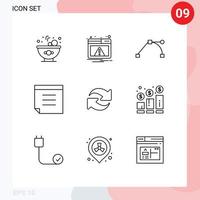 Modern Set of 9 Outlines Pictograph of increase repeat path rotate refresh Editable Vector Design Elements