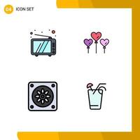 User Interface Pack of 4 Basic Filledline Flat Colors of retro juice device love food Editable Vector Design Elements