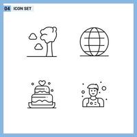 Set of 4 Modern UI Icons Symbols Signs for arbor heart globe world assistant Editable Vector Design Elements