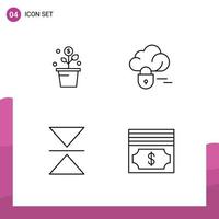 Pack of 4 Modern Filledline Flat Colors Signs and Symbols for Web Print Media such as growing mirror pot lock cash Editable Vector Design Elements