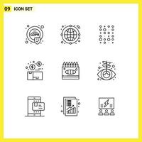 Set of 9 Commercial Outlines pack for art product data package money Editable Vector Design Elements