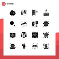 16 concepto de glifo sólido para sitios web móviles y aplicaciones ver encontrar elementos de diseño vectorial editables de carga de grúa de escalera vector