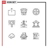 Modern Set of 9 Outlines and symbols such as pot money fan growing construction Editable Vector Design Elements