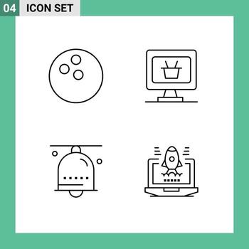 Set of 4 Modern UI Icons Symbols Signs for ball notification monitor alarm business Editable Vector Design Elements