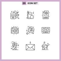 Mobile Interface Outline Set of 9 Pictograms of exchange business process photo camera Editable Vector Design Elements