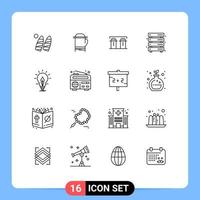 16 Universal Outlines Set for Web and Mobile Applications bulb storage salt server data Editable Vector Design Elements