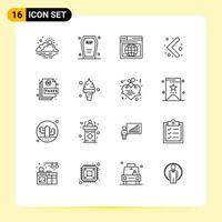 16 User Interface Outline Pack of modern Signs and Symbols of document navigation funeral left webpage Editable Vector Design Elements