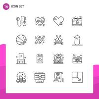 User Interface Pack of 16 Basic Outlines of ball internet heart cyber calendar Editable Vector Design Elements