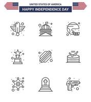 4th July USA Happy Independence Day Icon Symbols Group of 9 Modern Lines of award united usa state helmet Editable USA Day Vector Design Elements