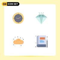4 User Interface Flat Icon Pack of modern Signs and Symbols of time bun machine present book Editable Vector Design Elements